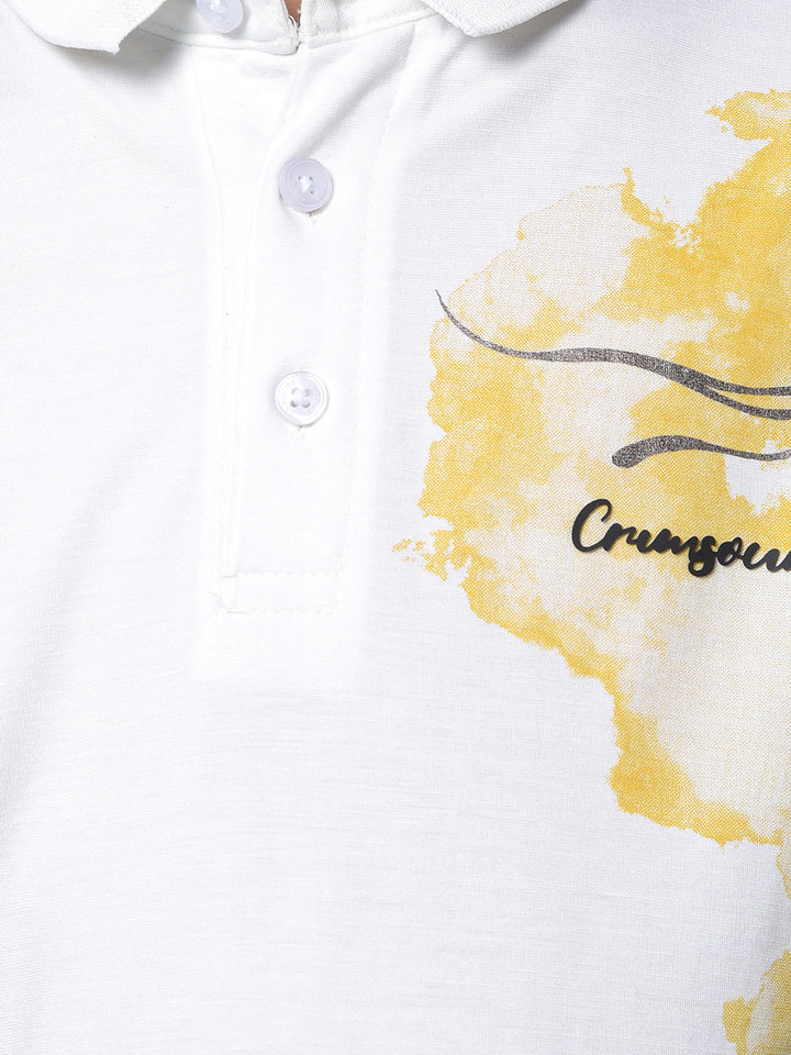 Orange Printed Polo Neck T-Shirt-Boys T-Shirts-Crimsoune Club