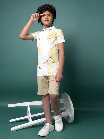 Orange Printed Polo Neck T-Shirt-Boys T-Shirts-Crimsoune Club