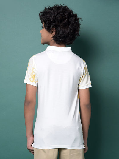 Orange Printed Polo Neck T-Shirt-Boys T-Shirts-Crimsoune Club