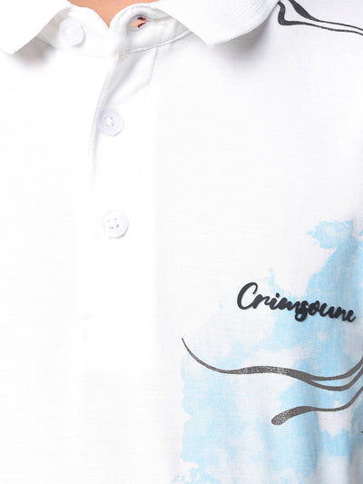 Blue Printed Polo Neck T-Shirt-Boys T-Shirts-Crimsoune Club