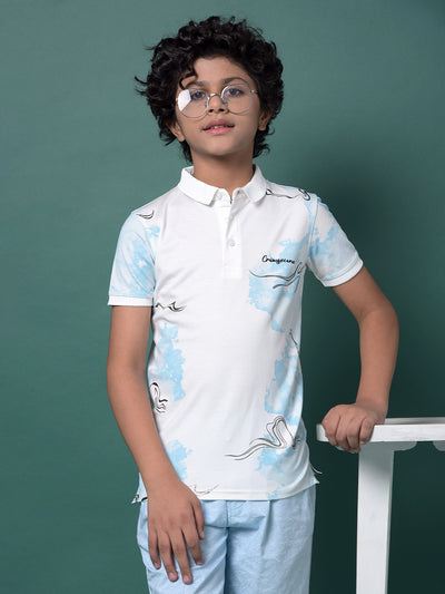 Blue Printed Polo Neck T-Shirt-Boys T-Shirts-Crimsoune Club