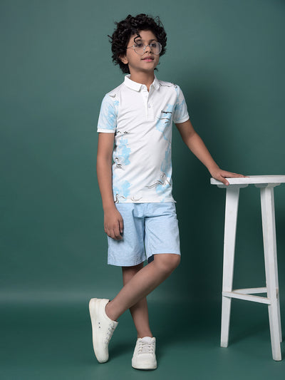 Blue Printed Polo Neck T-Shirt-Boys T-Shirts-Crimsoune Club