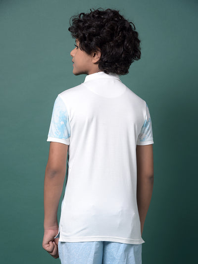 Blue Printed Polo Neck T-Shirt-Boys T-Shirts-Crimsoune Club