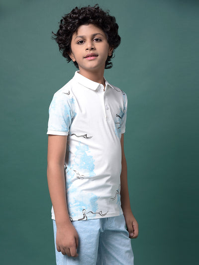 Blue Printed Polo Neck T-Shirt-Boys T-Shirts-Crimsoune Club