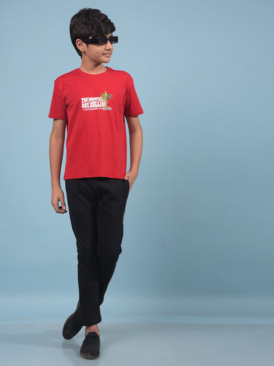 Red Graphic Print T-Shirt-Boys T-Shirts-Crimsoune Club