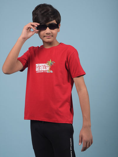 Red Graphic Print T-Shirt-Boys T-Shirts-Crimsoune Club