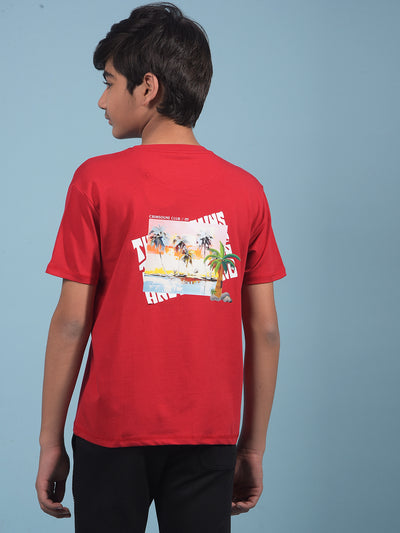 Red Graphic Print T-Shirt-Boys T-Shirts-Crimsoune Club