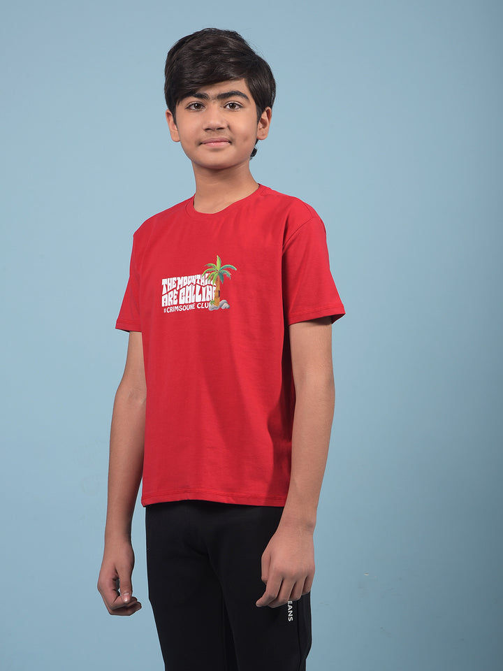 Red Graphic Print T-Shirt-Boys T-Shirts-Crimsoune Club