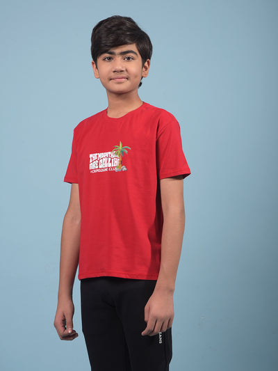 Red Graphic Print T-Shirt-Boys T-Shirts-Crimsoune Club