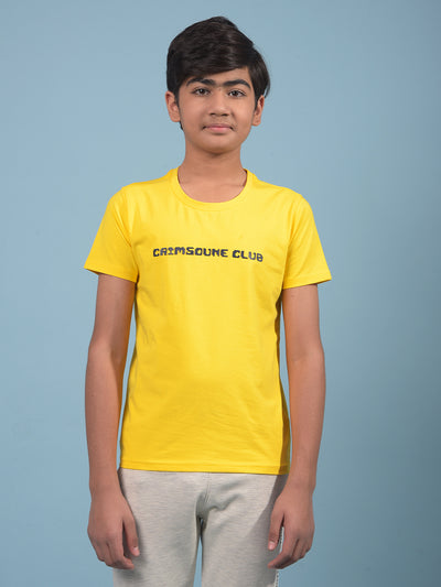 Yellow Typographic Print T-Shirt-Boys T-Shirts-Crimsoune Club