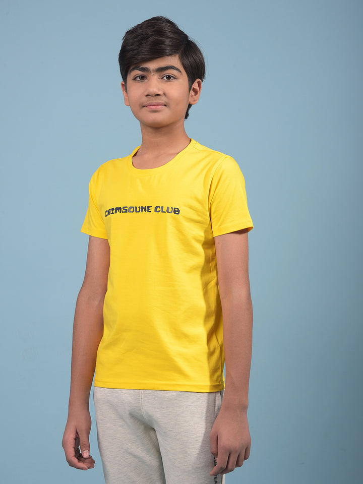 Yellow Typographic Print T-Shirt-Boys T-Shirts-Crimsoune Club