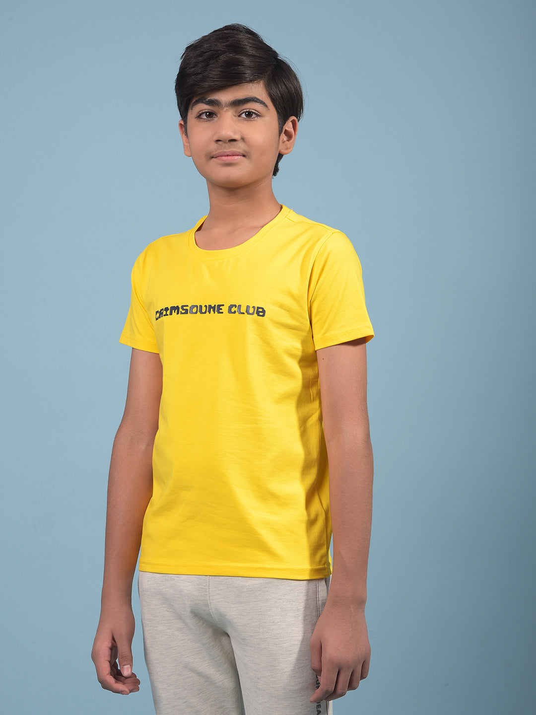 Yellow Typographic Print T-Shirt-Boys T-Shirts-Crimsoune Club