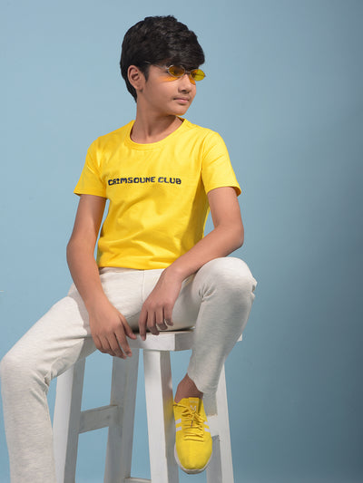 Yellow Typographic Print T-Shirt-Boys T-Shirts-Crimsoune Club