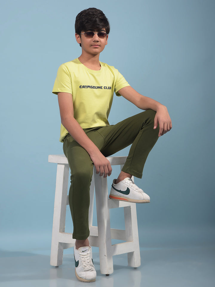 Green Typographic Print T-Shirt-Boys T-Shirts-Crimsoune Club