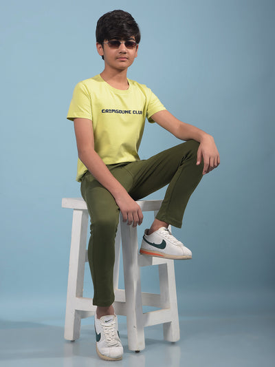 Green Typographic Print T-Shirt-Boys T-Shirts-Crimsoune Club