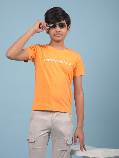 Orange Typographic Print T-Shirt-Boys T-Shirts-Crimsoune Club