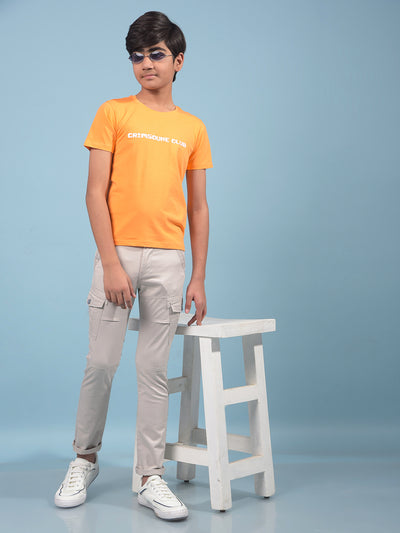 Orange Typographic Print T-Shirt-Boys T-Shirts-Crimsoune Club