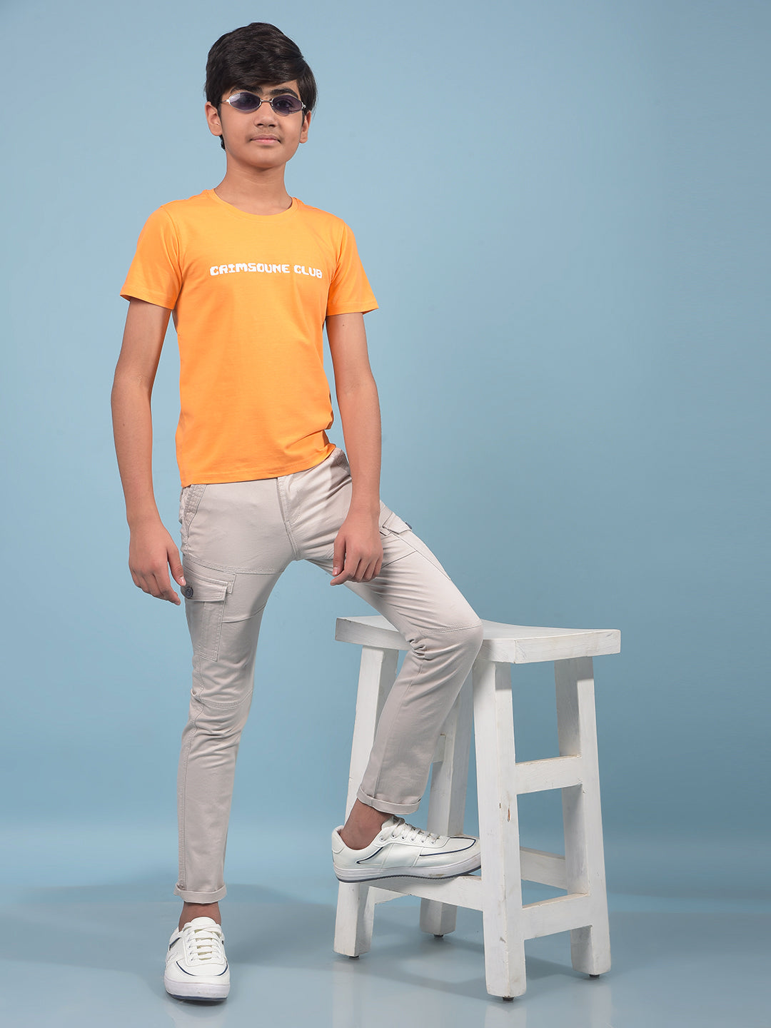 Orange Typographic Print T-Shirt-Boys T-Shirts-Crimsoune Club