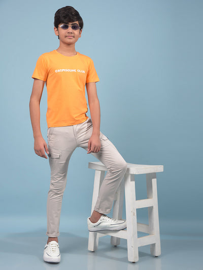 Orange Typographic Print T-Shirt-Boys T-Shirts-Crimsoune Club