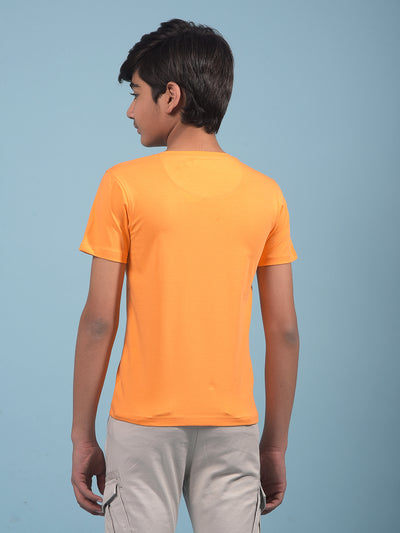 Orange Typographic Print T-Shirt-Boys T-Shirts-Crimsoune Club