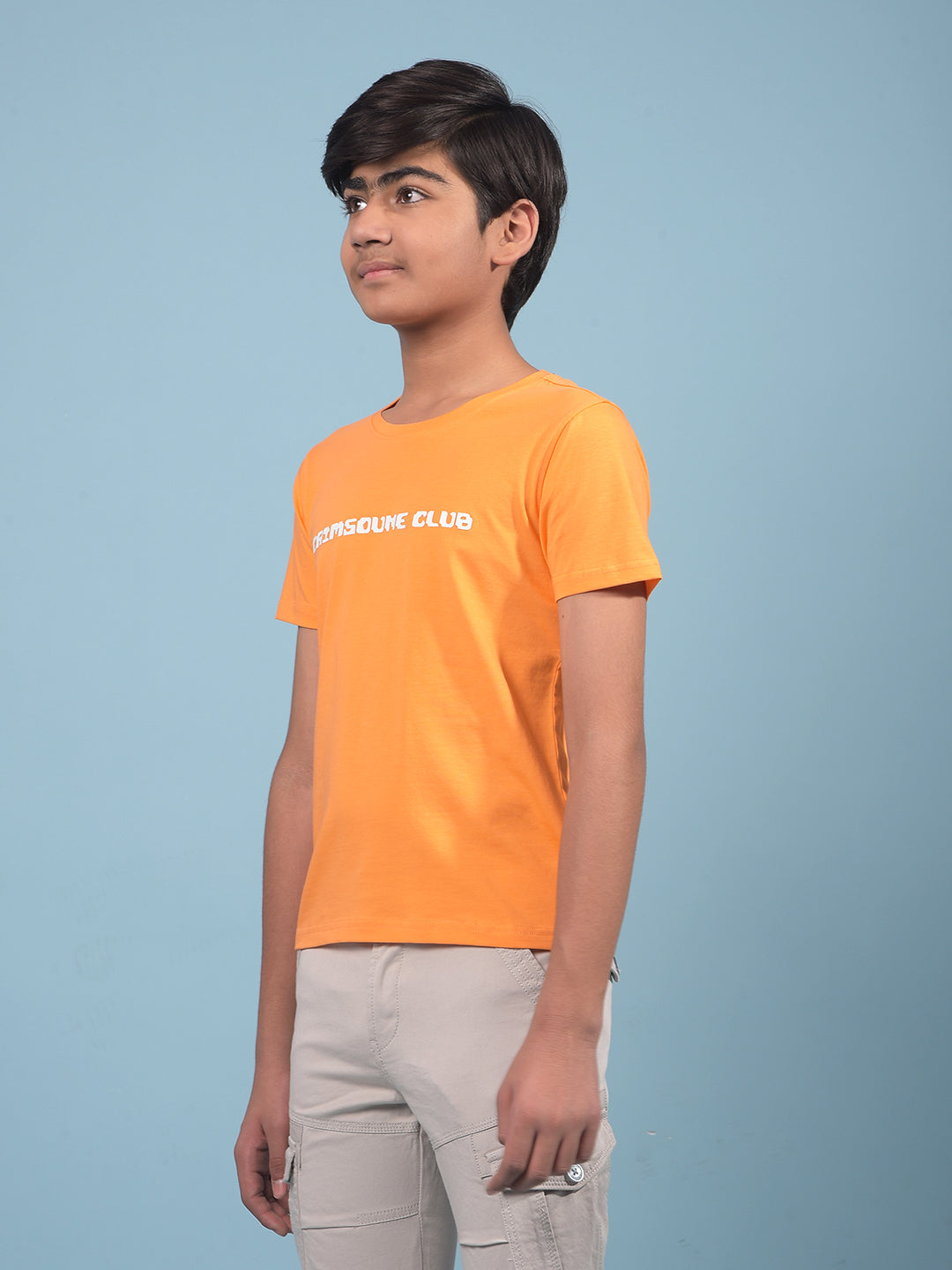Orange Typographic Print T-Shirt-Boys T-Shirts-Crimsoune Club