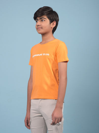 Orange Typographic Print T-Shirt-Boys T-Shirts-Crimsoune Club