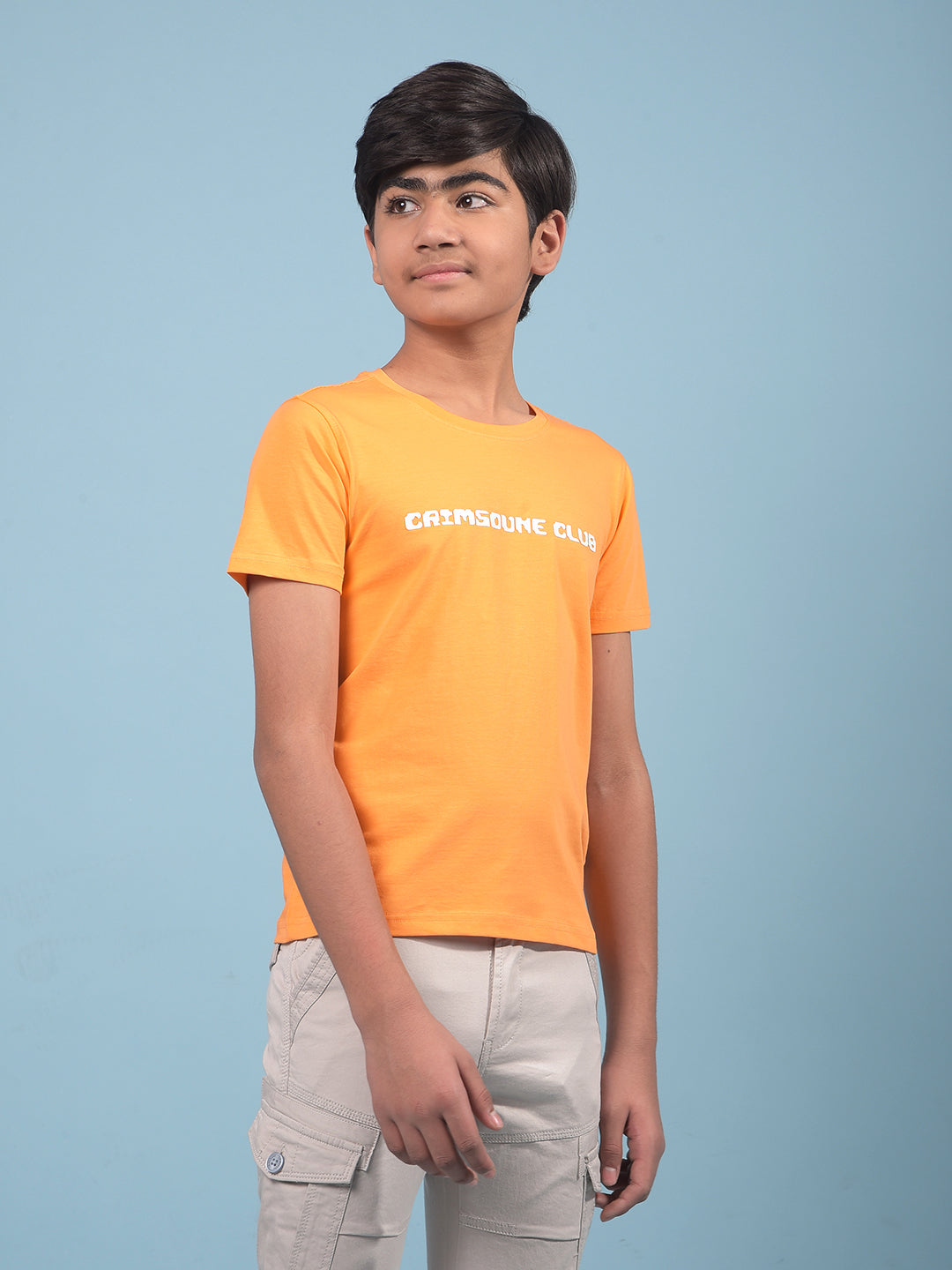 Orange Typographic Print T-Shirt-Boys T-Shirts-Crimsoune Club
