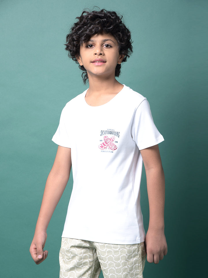 White Graphic Print 100% Cotton T-Shirt-Boys T-Shirts-Crimsoune Club