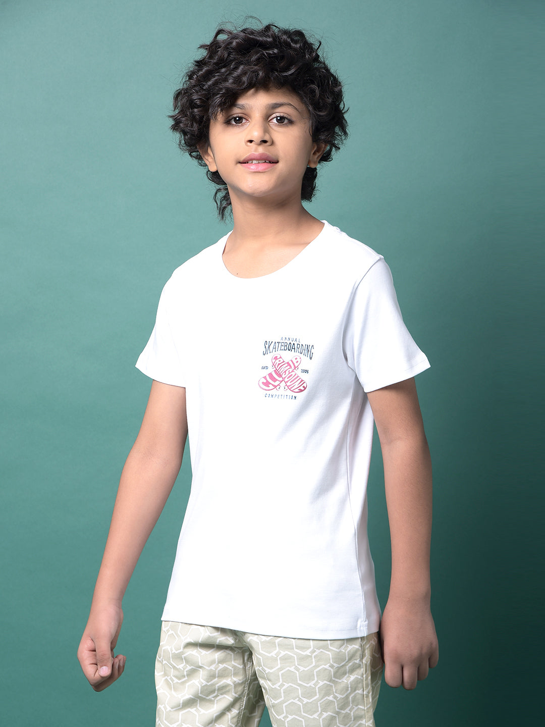 White Graphic Print 100% Cotton T-Shirt-Boys T-Shirts-Crimsoune Club