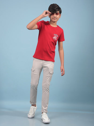 Red Graphic Print 100% Cotton T-Shirt-Boys T-Shirts-Crimsoune Club