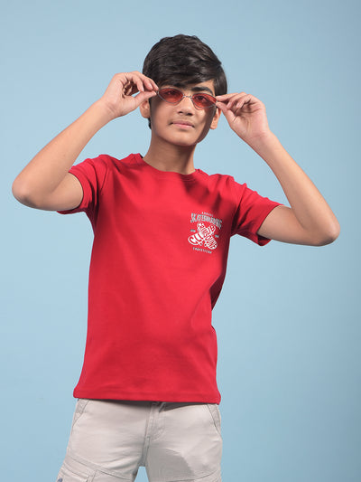Red Graphic Print 100% Cotton T-Shirt-Boys T-Shirts-Crimsoune Club