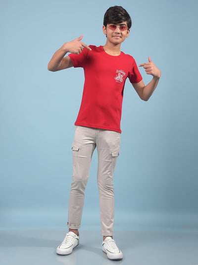 Red Graphic Print 100% Cotton T-Shirt-Boys T-Shirts-Crimsoune Club