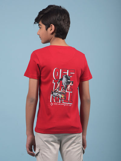 Red Graphic Print 100% Cotton T-Shirt-Boys T-Shirts-Crimsoune Club