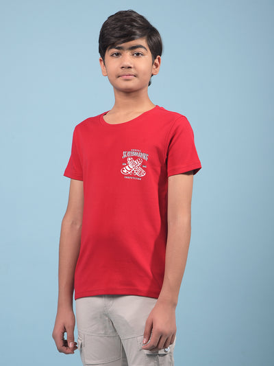 Red Graphic Print 100% Cotton T-Shirt-Boys T-Shirts-Crimsoune Club