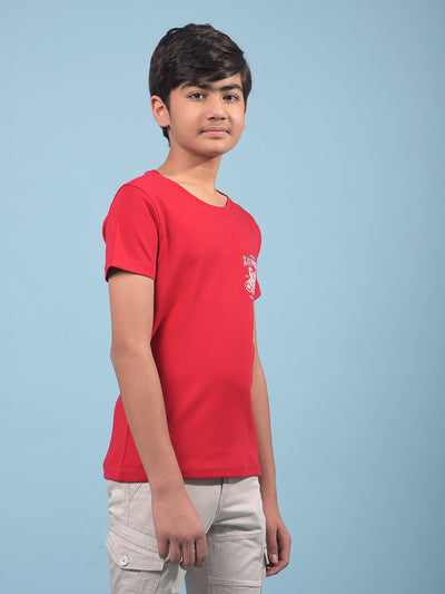 Red Graphic Print 100% Cotton T-Shirt-Boys T-Shirts-Crimsoune Club