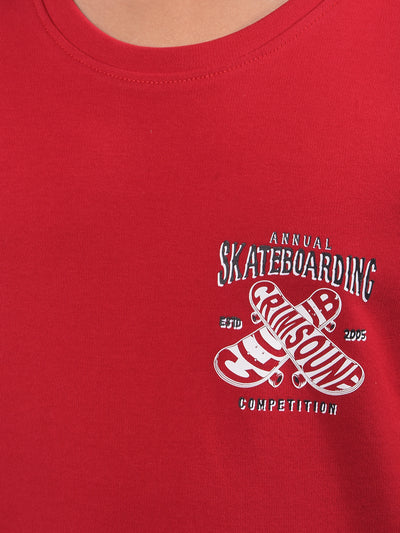 Red Graphic Print 100% Cotton T-Shirt-Boys T-Shirts-Crimsoune Club