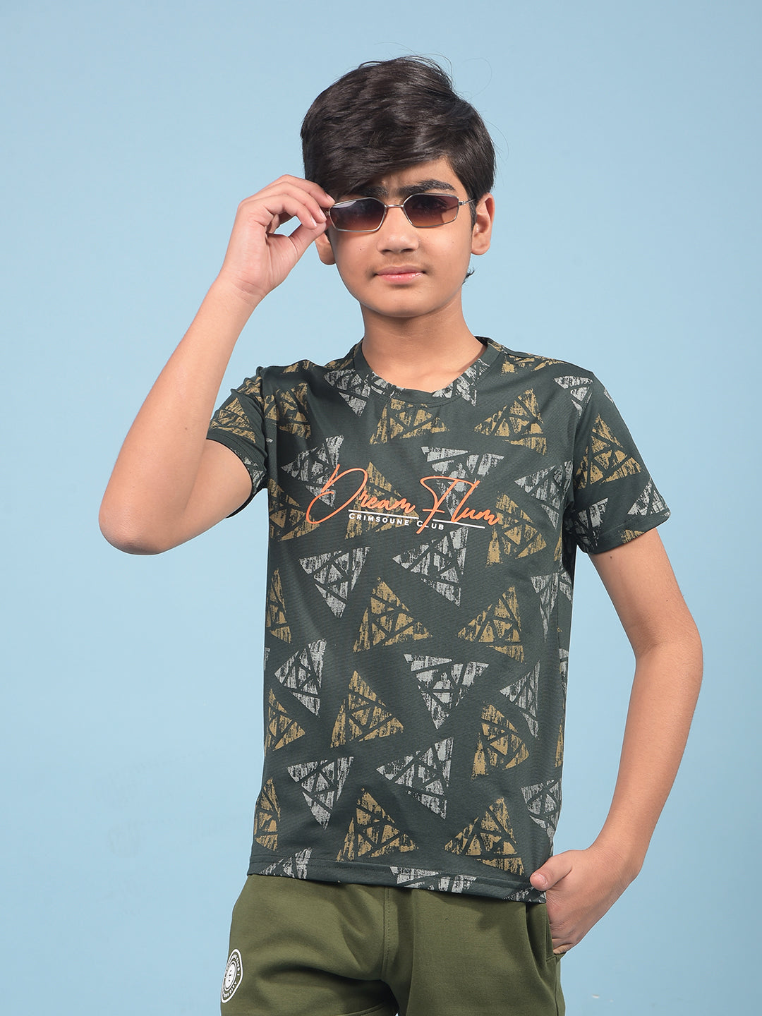 Green Printed T-Shirt-Boys T-Shirts-Crimsoune Club