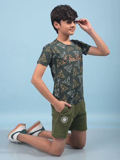 Green Printed T-Shirt-Boys T-Shirts-Crimsoune Club