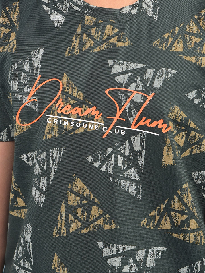 Green Printed T-Shirt-Boys T-Shirts-Crimsoune Club