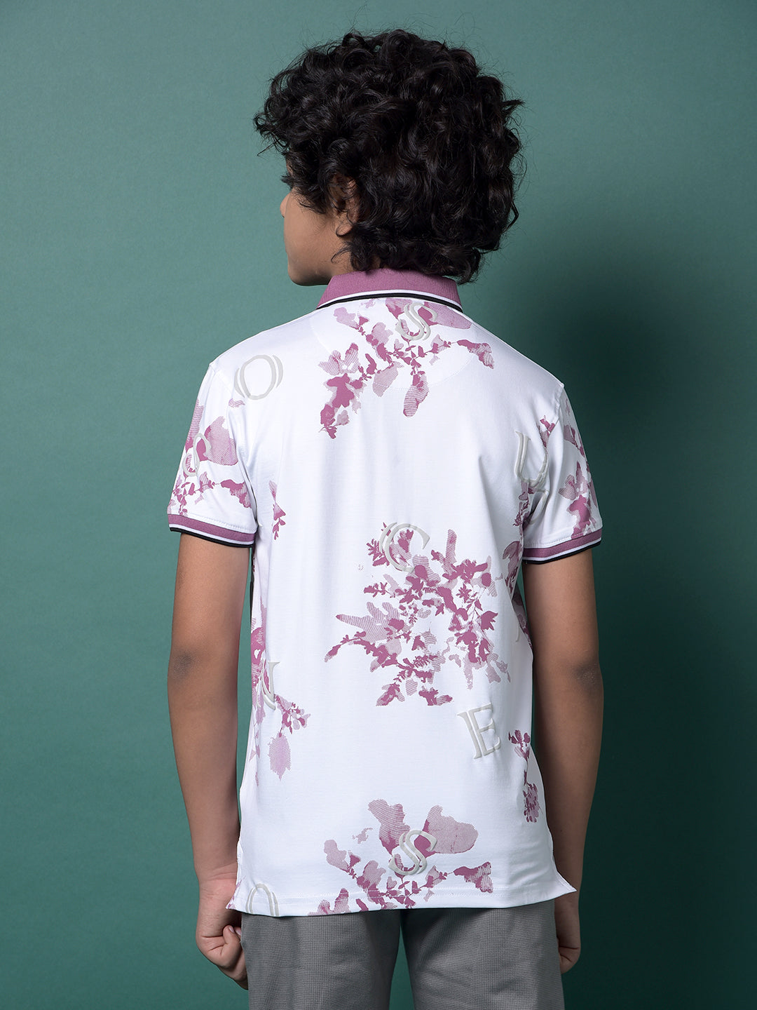 Purple Floral Print Polo Neck T-Shirt-Boys T-Shirts-Crimsoune Club