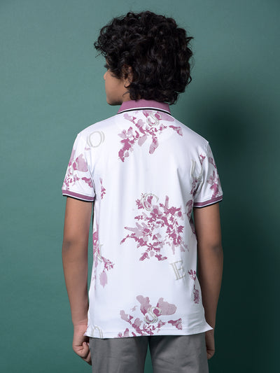Purple Floral Print Polo Neck T-Shirt-Boys T-Shirts-Crimsoune Club