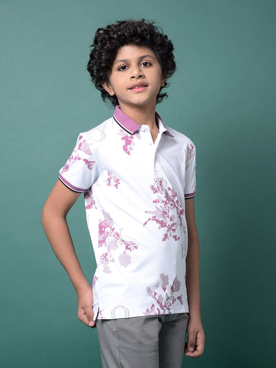 Purple Floral Print Polo Neck T-Shirt-Boys T-Shirts-Crimsoune Club