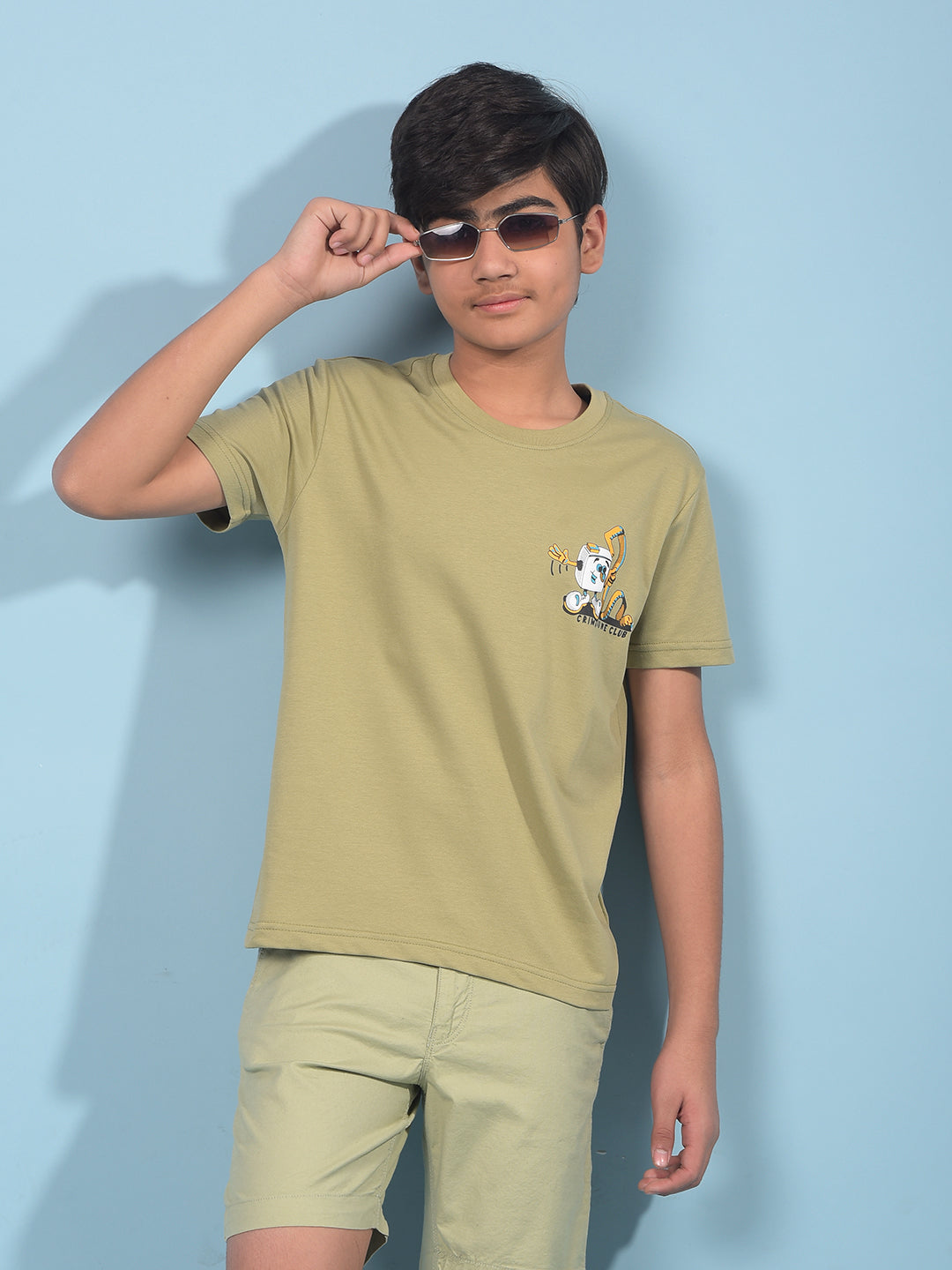 Olive Graphic Print T-Shirt-Boys T-Shirts-Crimsoune Club