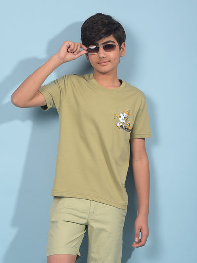 Olive Graphic Print T-Shirt-Boys T-Shirts-Crimsoune Club