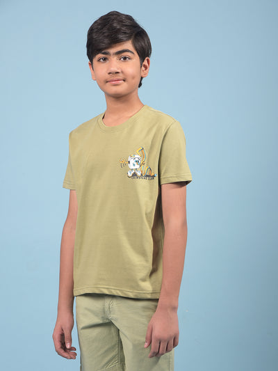 Olive Graphic Print T-Shirt-Boys T-Shirts-Crimsoune Club