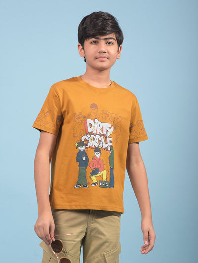 Mustard Graphic Print 100% Cotton T-Shirt-Boys T-Shirts-Crimsoune Club