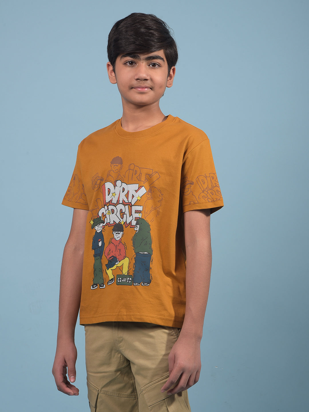 Mustard Graphic Print 100% Cotton T-Shirt-Boys T-Shirts-Crimsoune Club