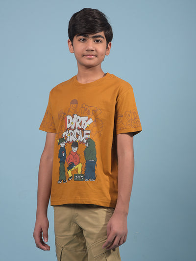Mustard Graphic Print 100% Cotton T-Shirt-Boys T-Shirts-Crimsoune Club