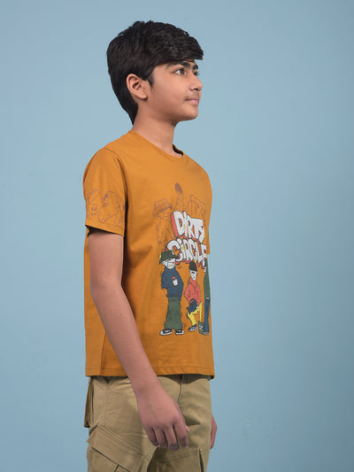 Mustard Graphic Print 100% Cotton T-Shirt-Boys T-Shirts-Crimsoune Club