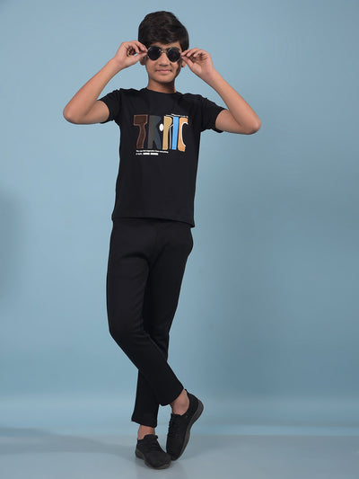 Black Graphic Print T-Shirt-Boys T-Shirts-Crimsoune Club